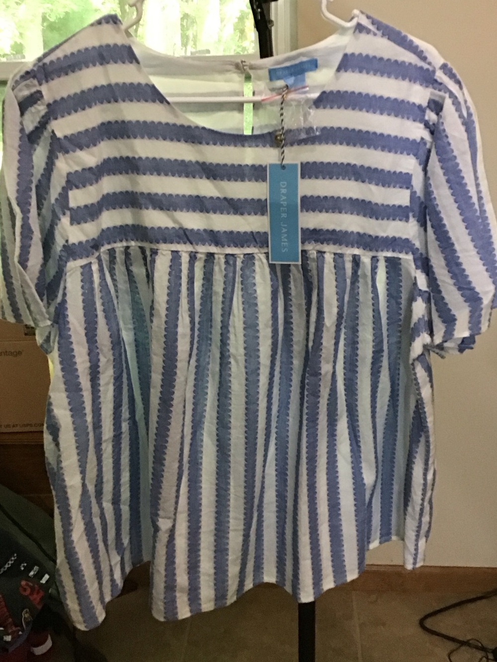 Draper James Blue and White Striped Peplum Peasant Top 2164